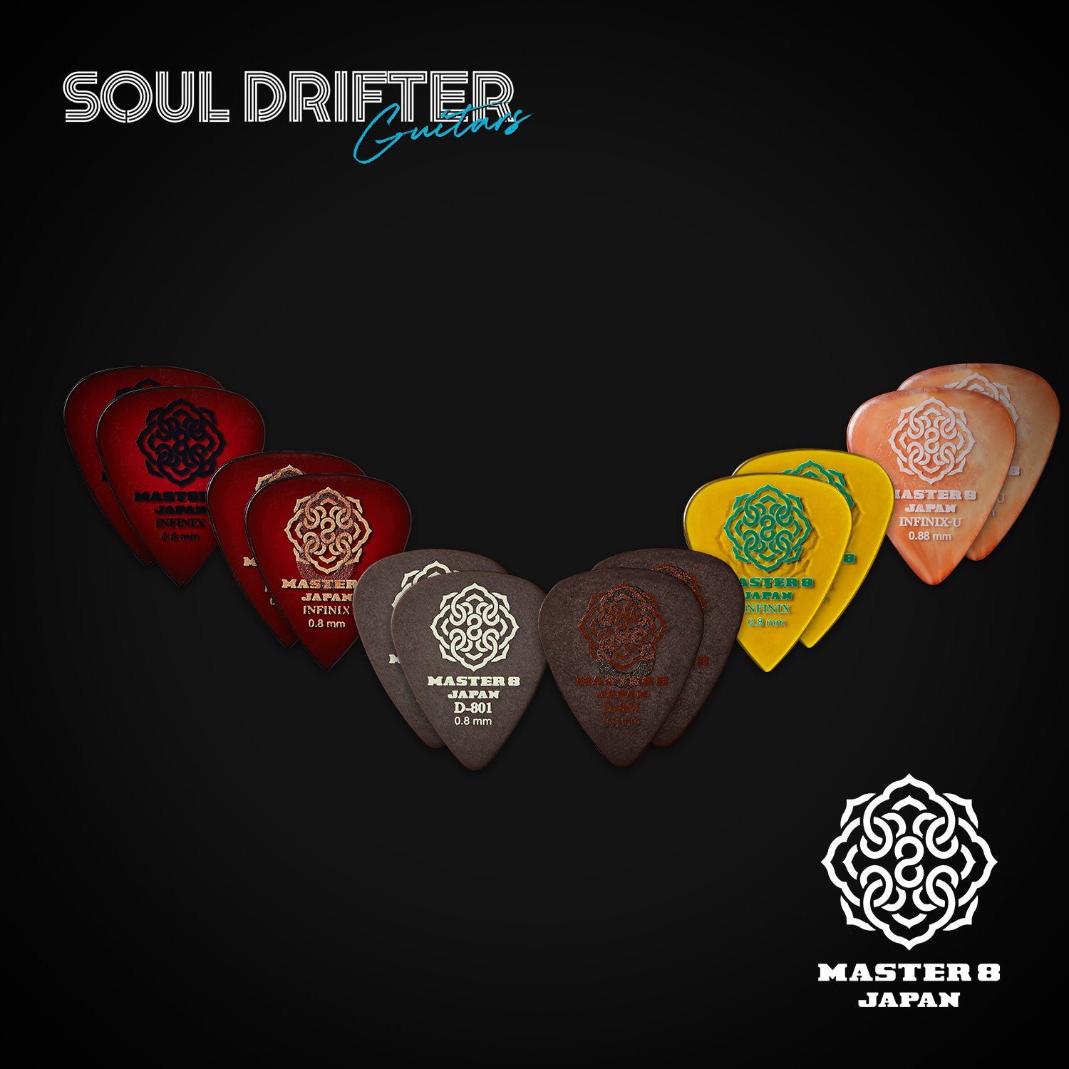 MASTER 8 JAPAN | All Medium Gauge Teardrop Picks 0.8mm (12-pack)