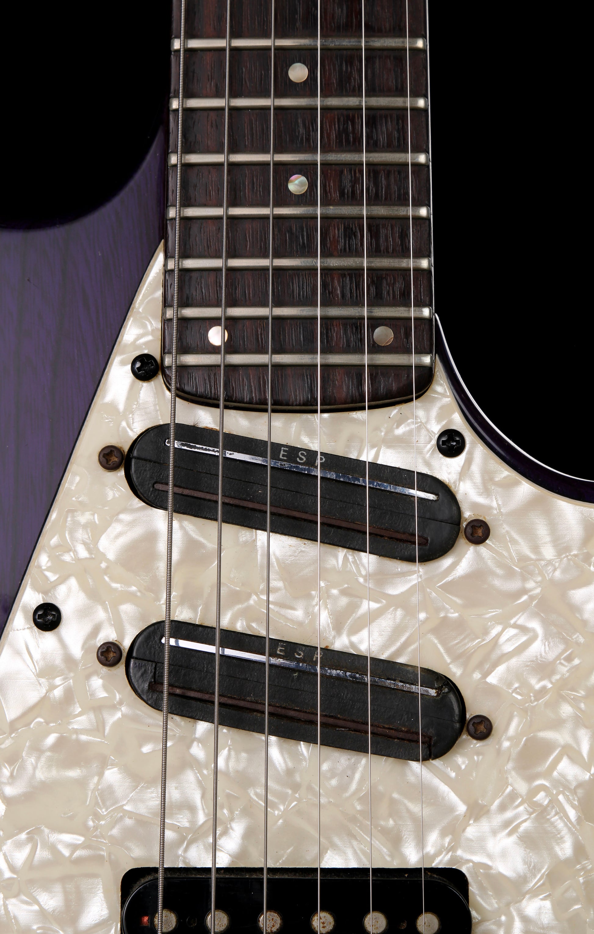 ESP Maverick Deluxe Transparent Purple, Pearloid Pickguard, Seymour Duncan Pickups, Floyd Rose