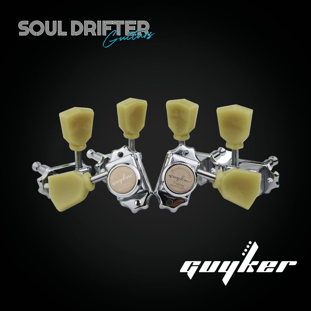 Lockng Strings Guyker GK-44SP 3R3L Locking String Vintage Deluxe Tuners - Nickel/Crea ...