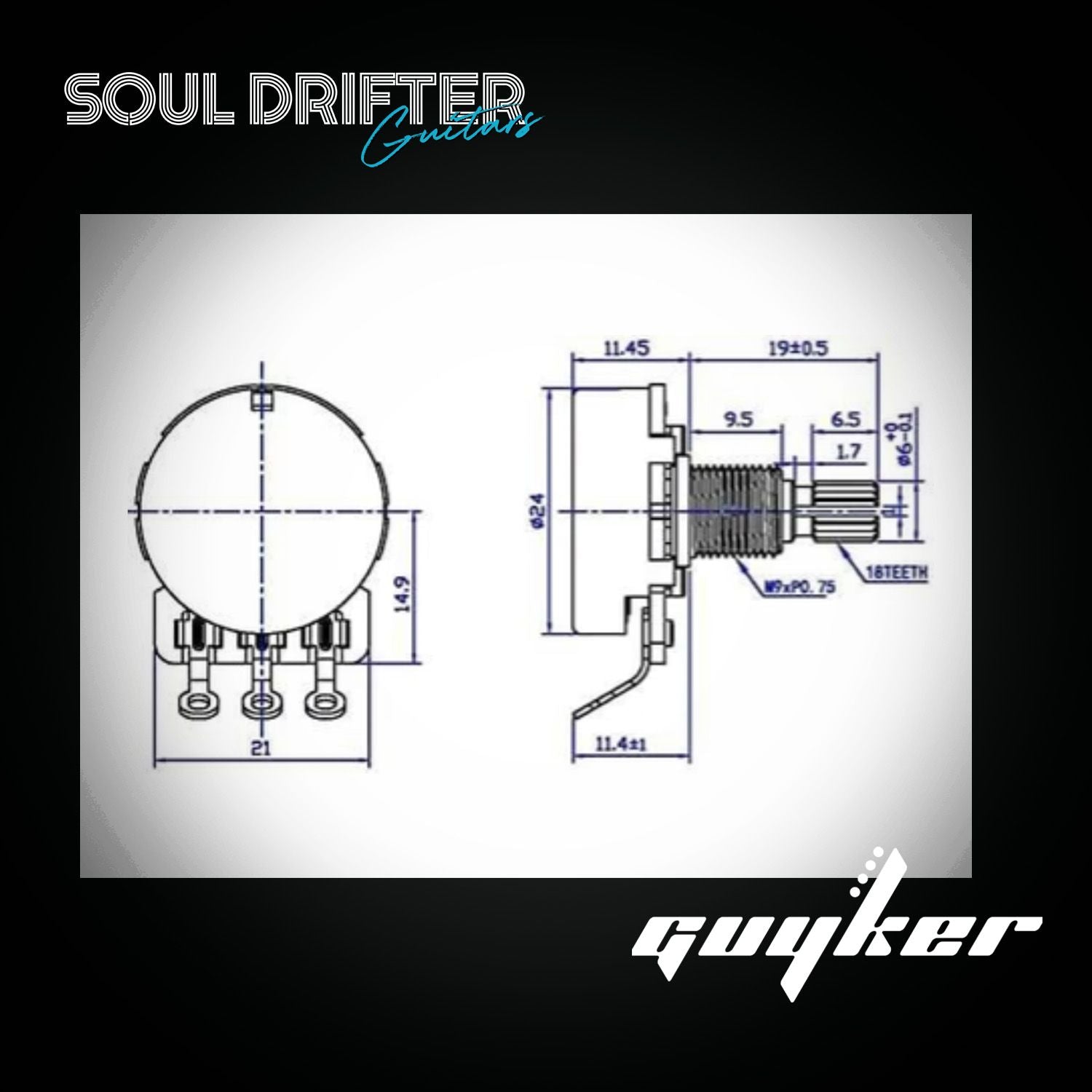 Guyker 250K Brass Split Shaft Volume Potentiometer Audio Taper