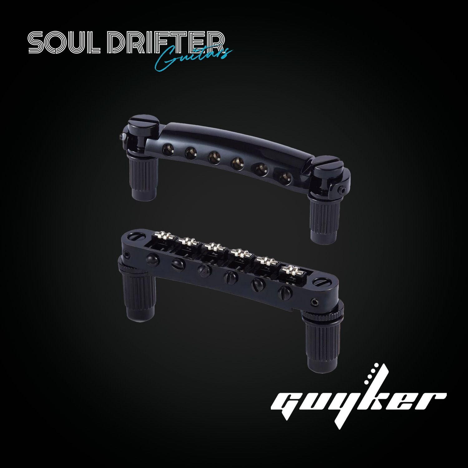 Guyker GM005 & GS001 Stop Bar Tailpiece with Tune-O-Matic Roller Bridge for LP and SG Guitars - Black