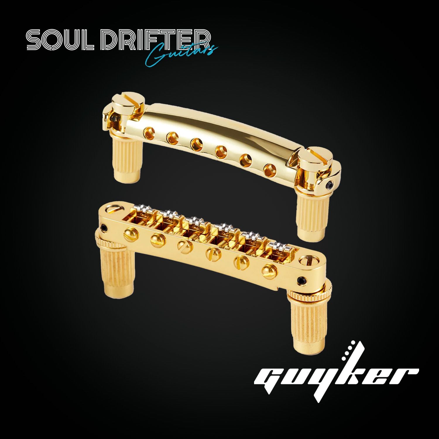 Guyker GM005 & GS001 Stop Bar Tailpiece with Tune-O-Matic Roller Bridge for LP and SG Guitars - Gold