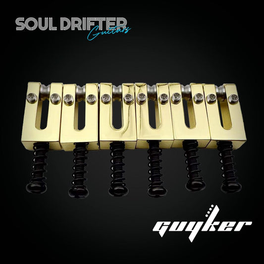 Guyker Solid Brass Bridge Roller Saddles for Strat or Tele - Gold/Black