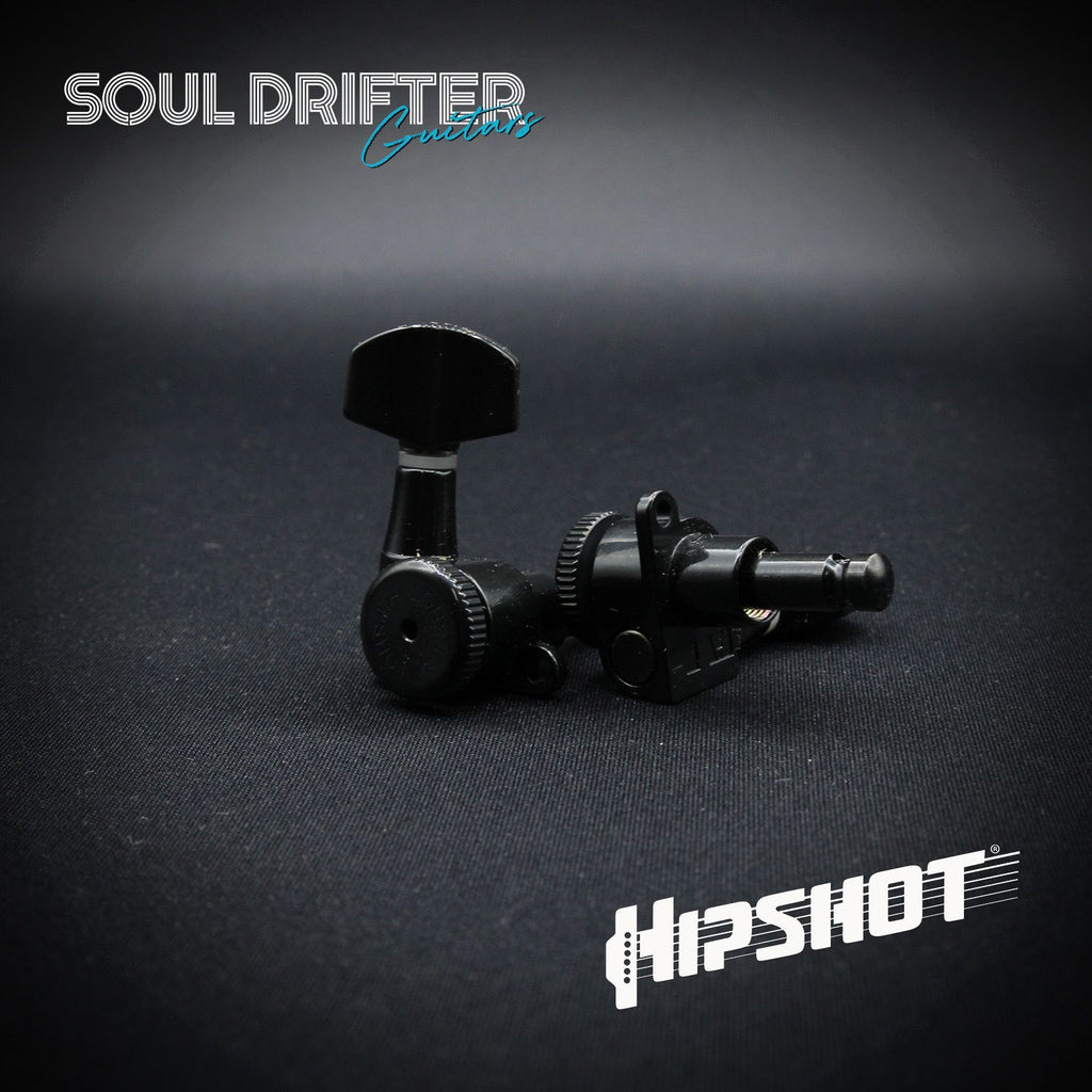 Hipshot Guitar Tuner Upgrade Kit 6 Inline Grip-Lock Closed - Black Staggered (6K1EL0B-STAG)