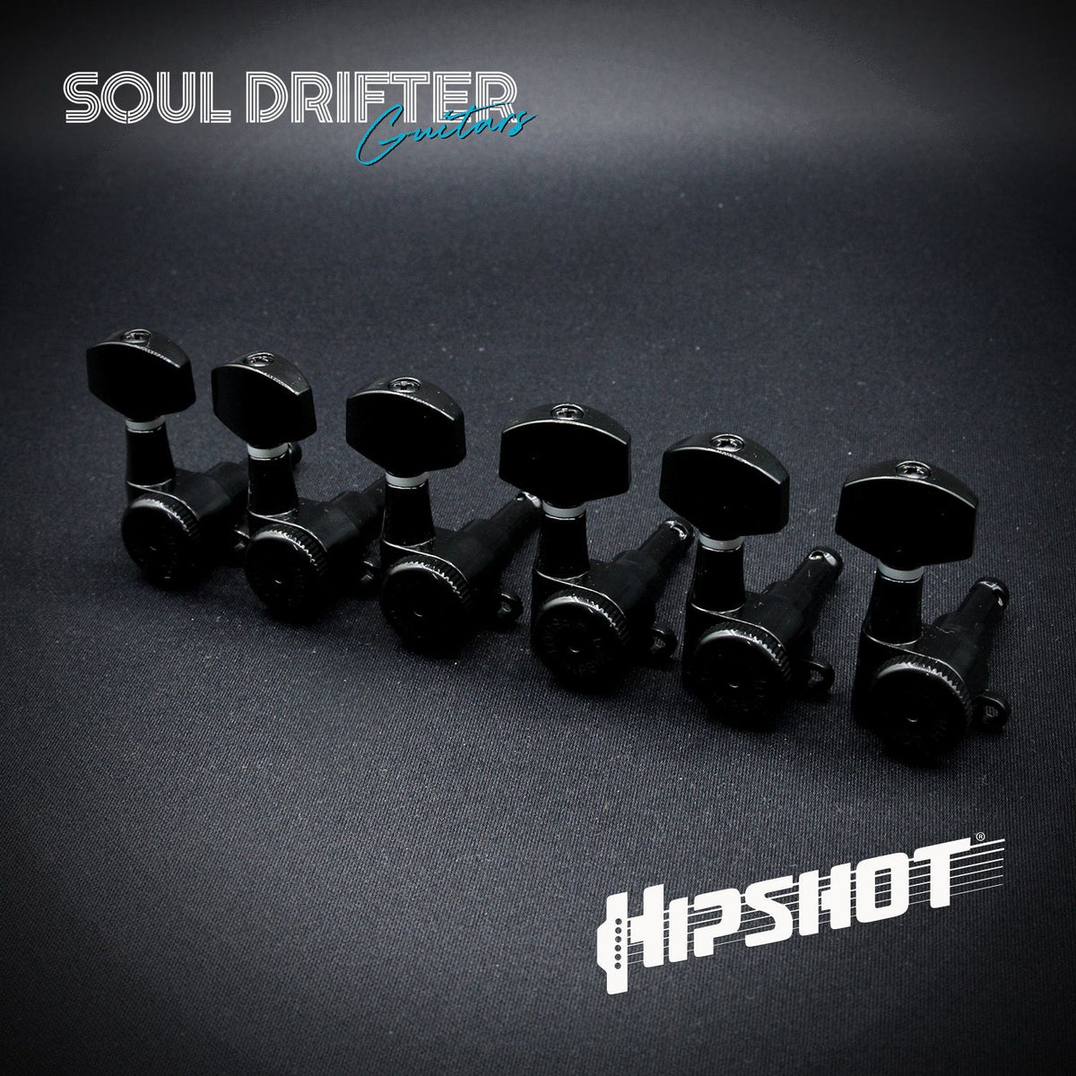 Hipshot Guitar Tuner Upgrade Kit 6 Inline Grip-Lock Closed - Black Staggered (6K1EL0B-STAG)
