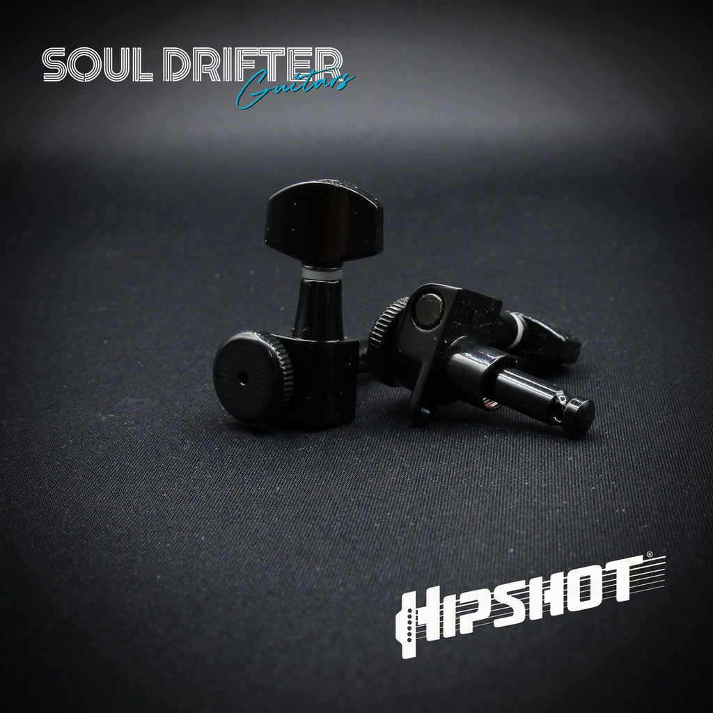 Hipshot Guitar Tuner Upgrade Kit 6 Inline Grip-Lock Closed - Black Treble Staggered (6K1EL0BT-STAG)