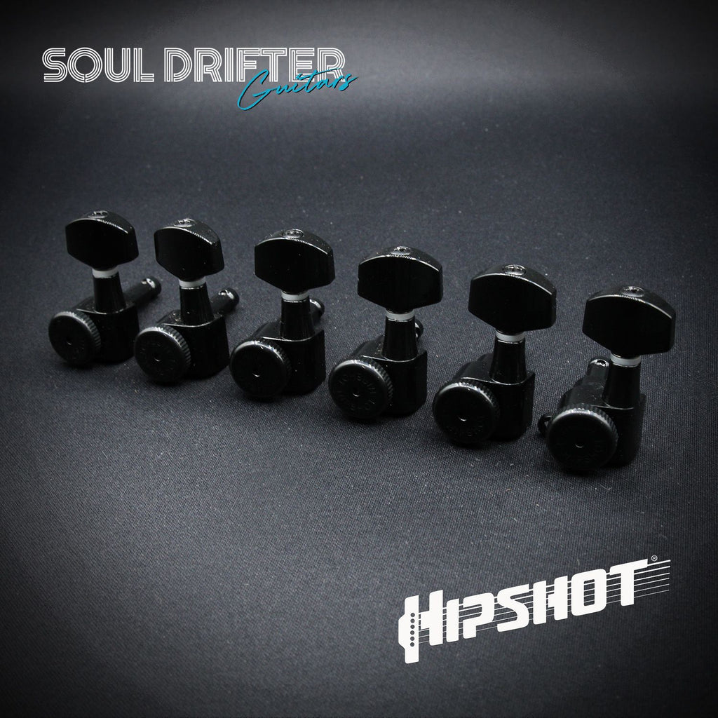 Hipshot Guitar Tuner Upgrade Kit 6 Inline Grip-Lock Closed - Black Treble Staggered (6K1EL0BT-STAG)