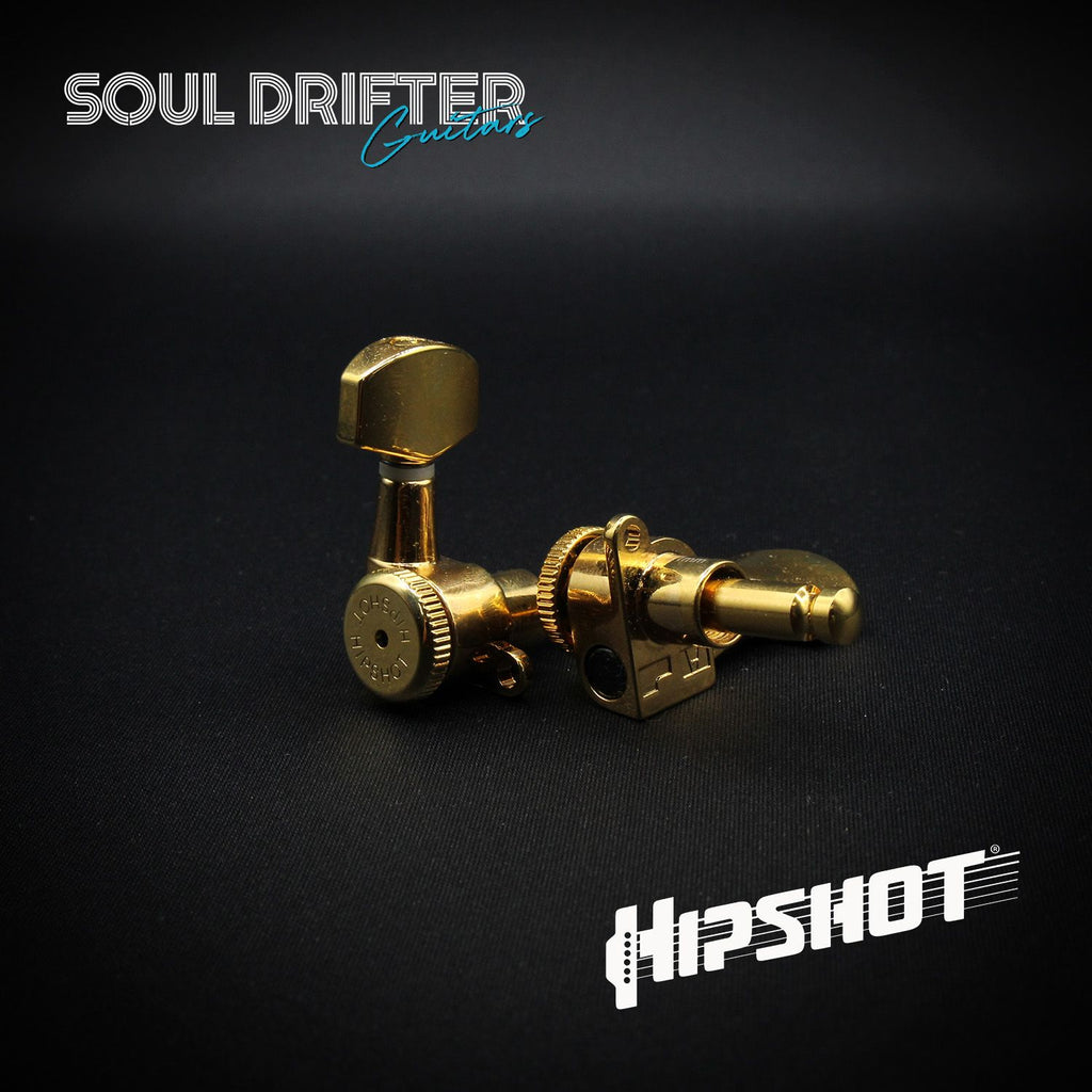 Hipshot Guitar Tuner Upgrade Kit 6 Inline Grip-Lock Closed - Gold Staggered (6K1EL0G-STAG)