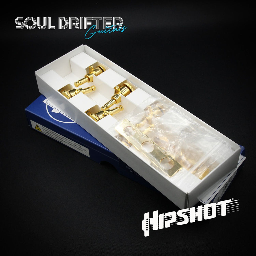 Hipshot Guitar Tuner Upgrade Kit 6 Inline Grip-Lock Closed - Gold Staggered (6K1EL0G-STAG)