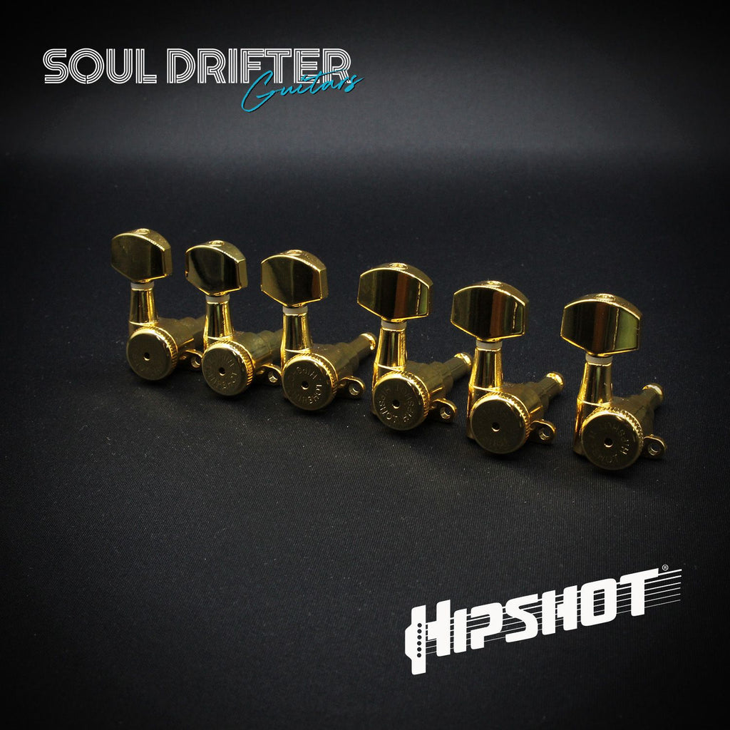 Hipshot Guitar Tuner Upgrade Kit 6 Inline Grip-Lock Closed - Gold Staggered (6K1EL0G-STAG)