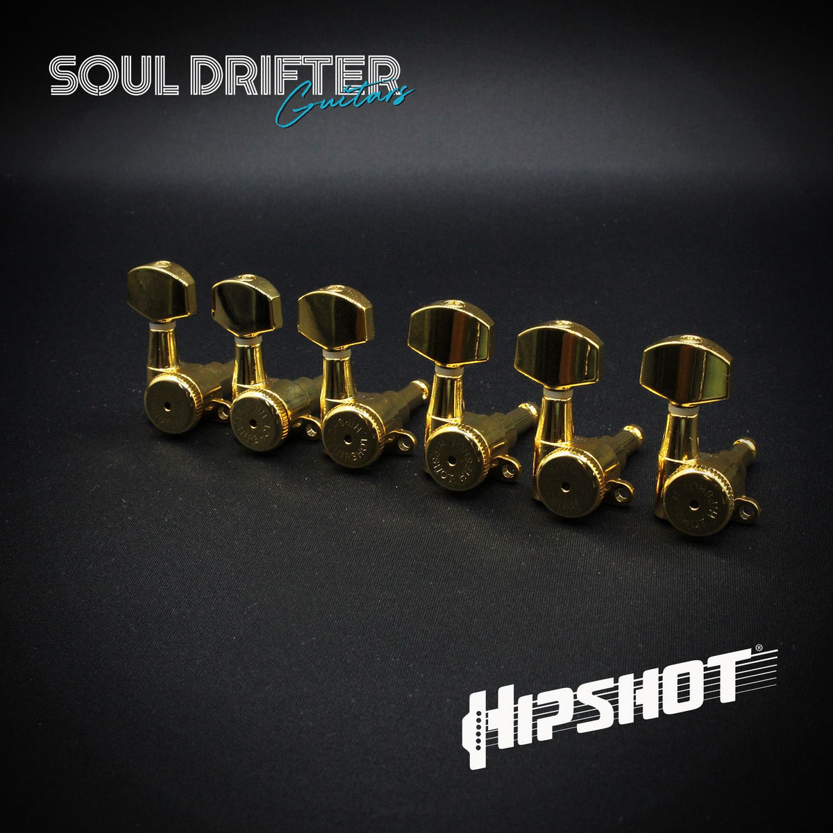 Hipshot Guitar Tuner Upgrade Kit 6 Inline Grip-Lock Closed - Gold Staggered (6K1EL0G-STAG)