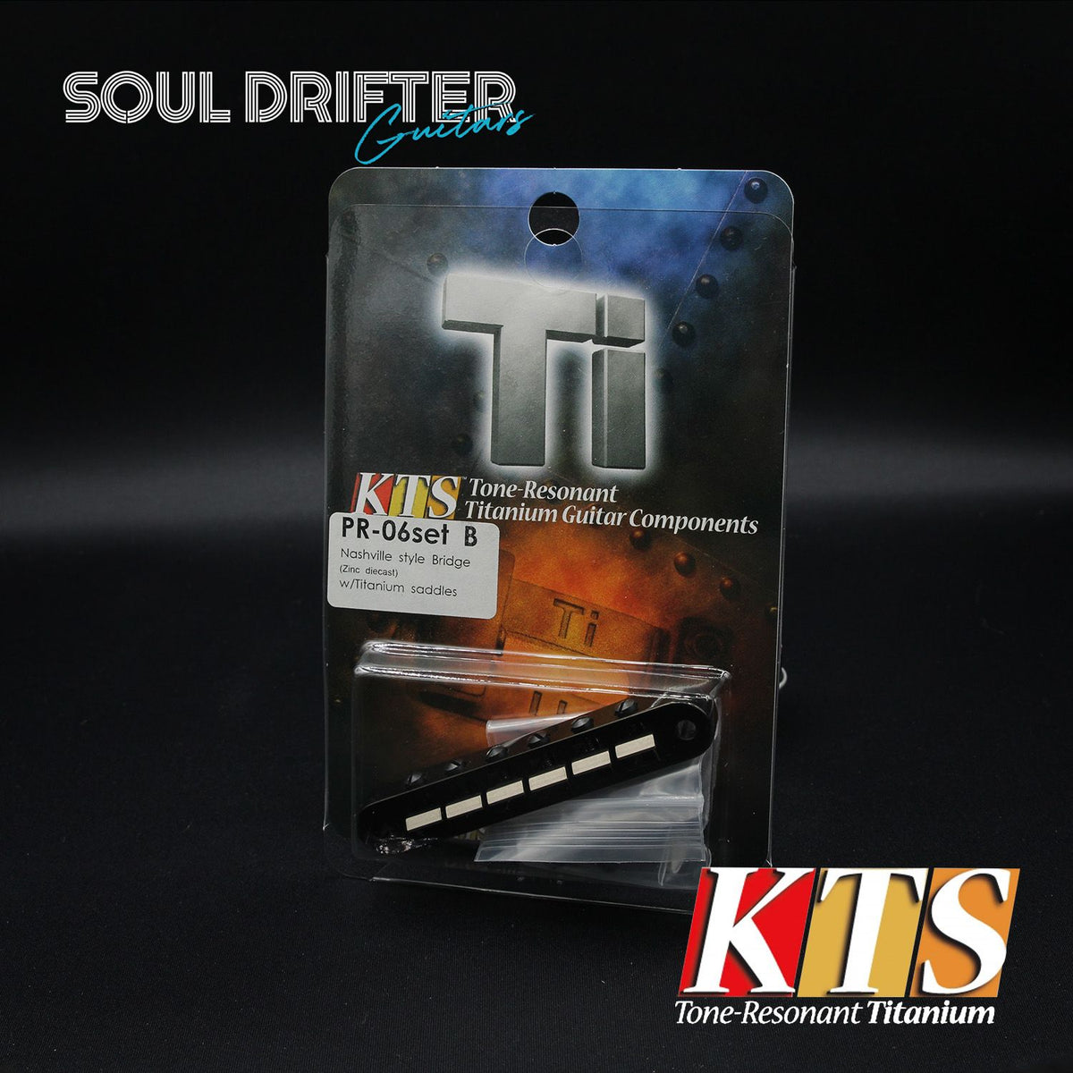 KTS Gibson® Nashville Style Tune-O-Matic Bridge Set with Titanium Saddles (PR-06 set) - Black Finish