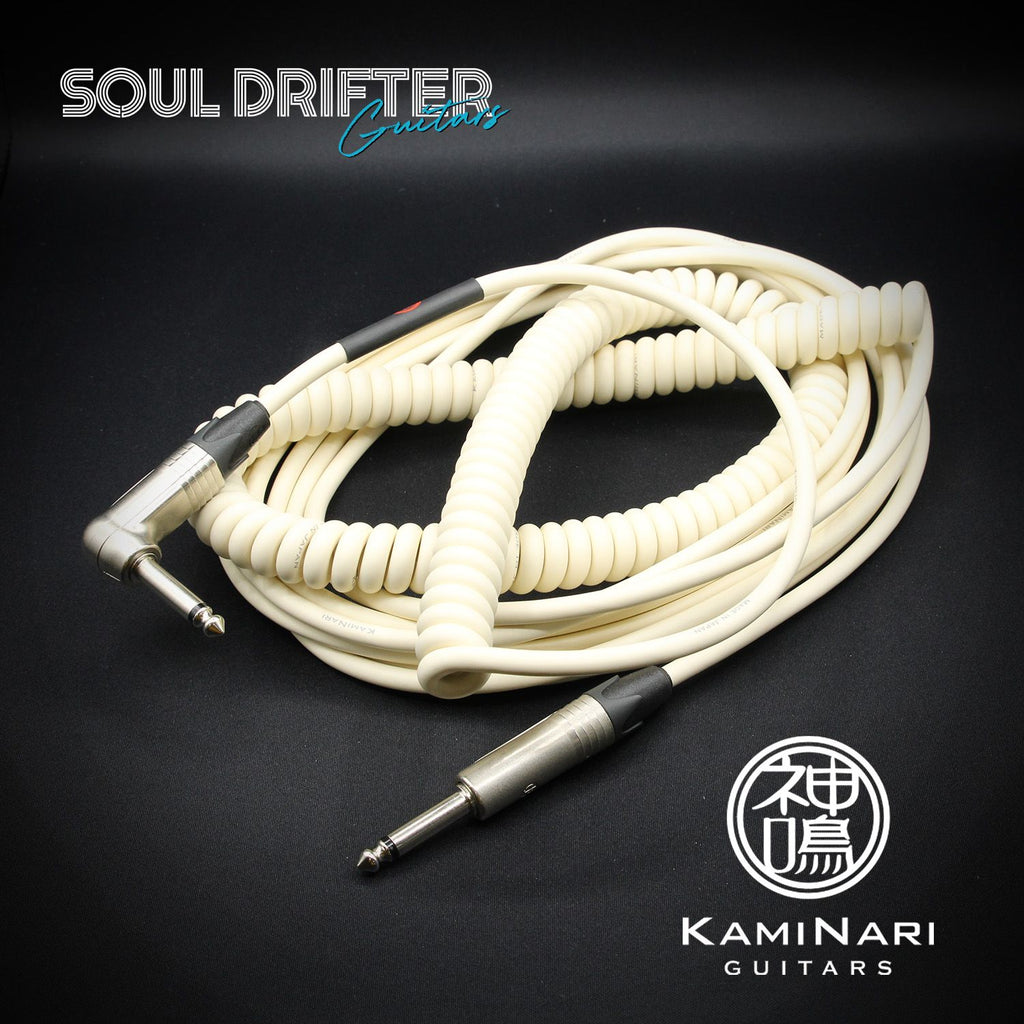 Kaminari Curl Electric Guitar Cable Straight to L Connector - White - 5m