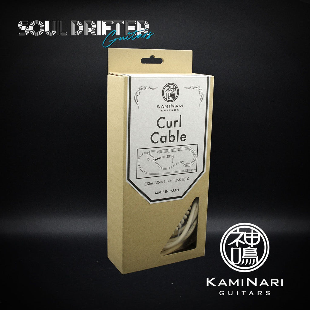 Kaminari Curl Electric Guitar Cable Straight to L Connector - White - 5m