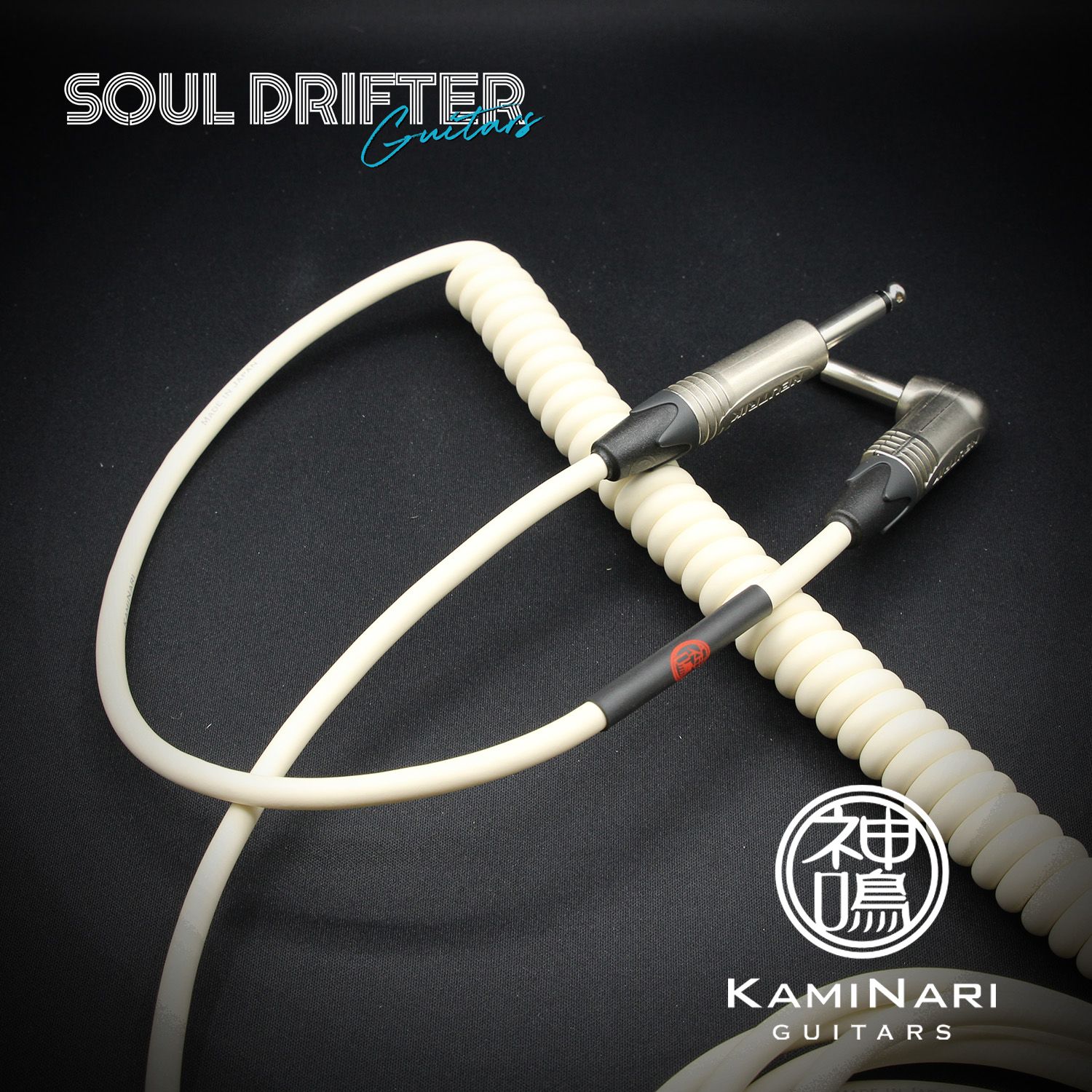 Kaminari Curl Electric Guitar Cable Straight to L Connector - White - 5m