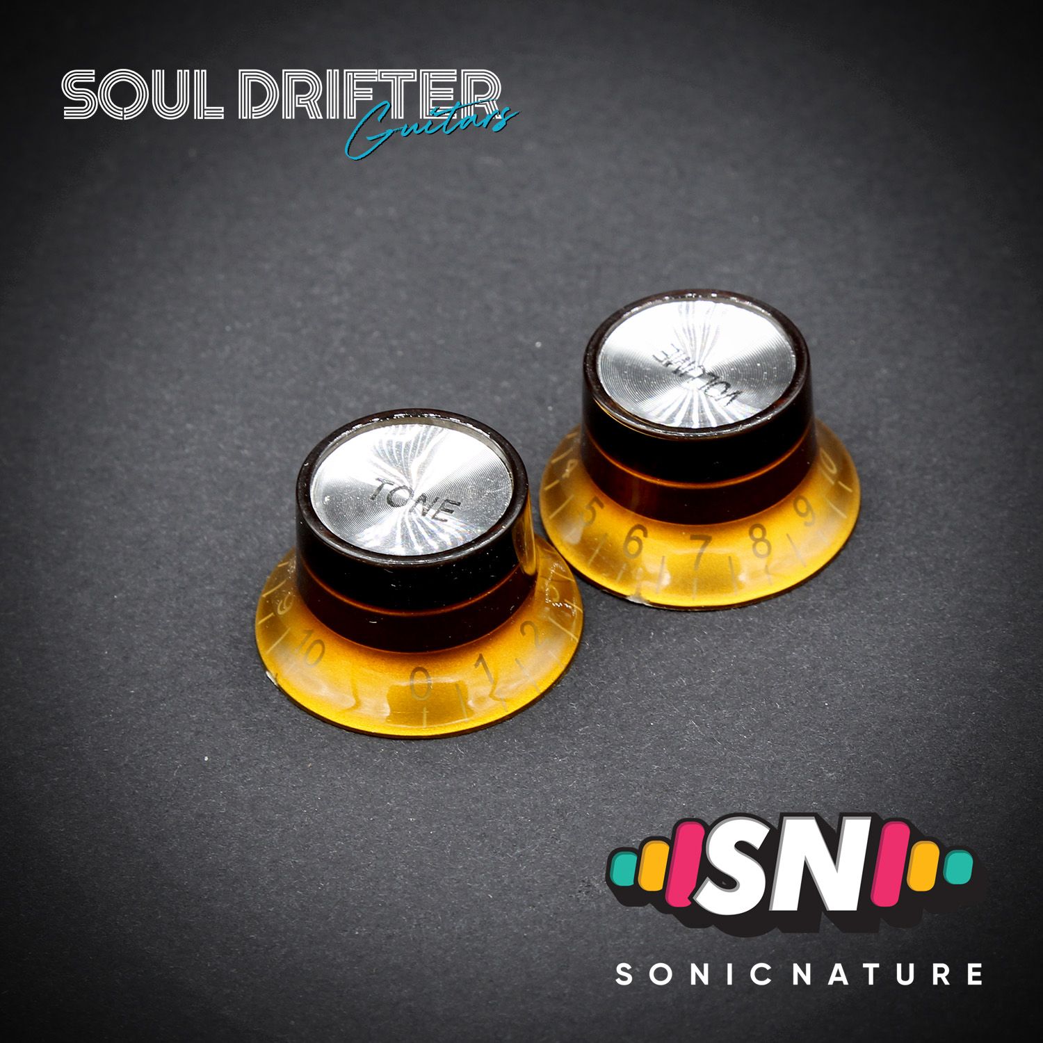 LP Style Top Hat Knobs - Aged Gold with White Font  (Set of 2 T/V)