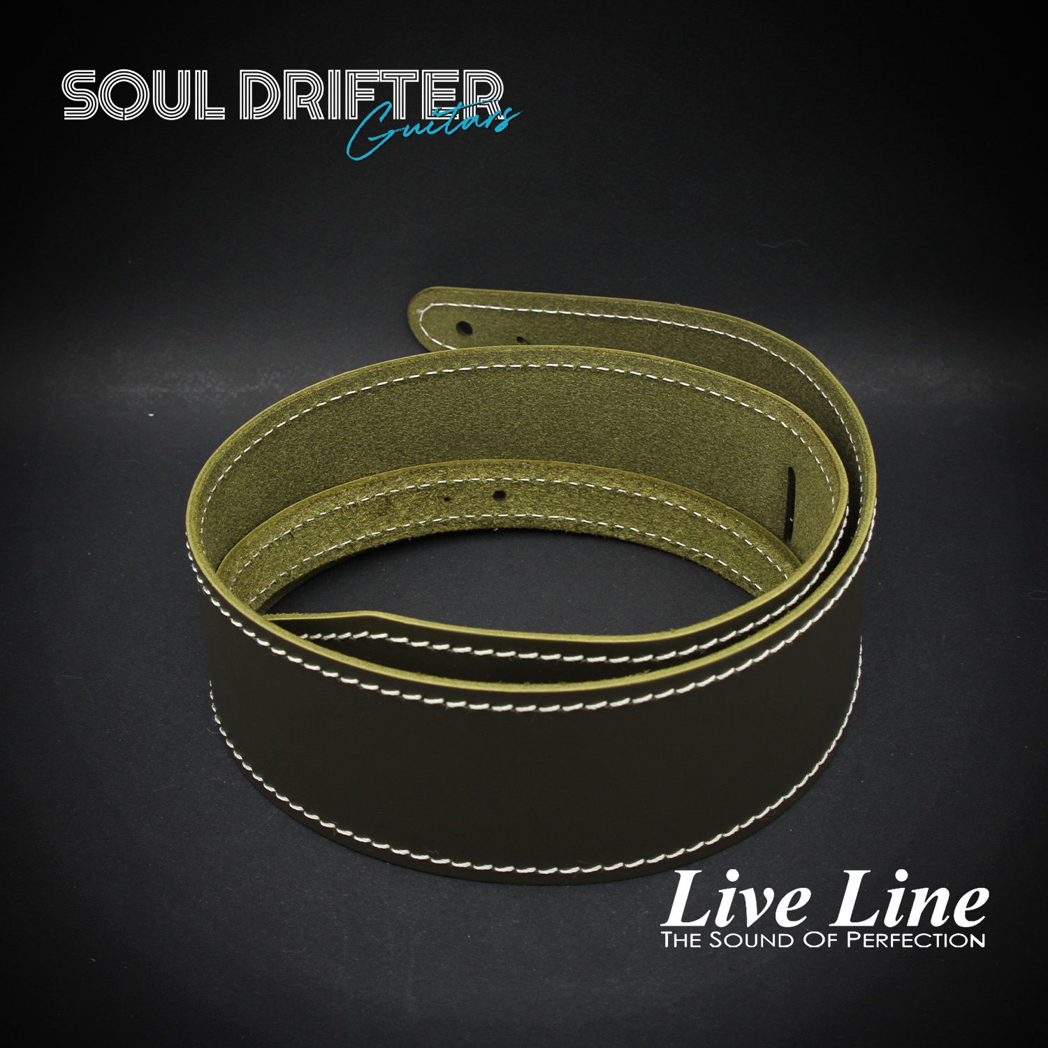 Live Line Toyooka Leather Neo Standard Stitch Guitar Strap - Olive Green