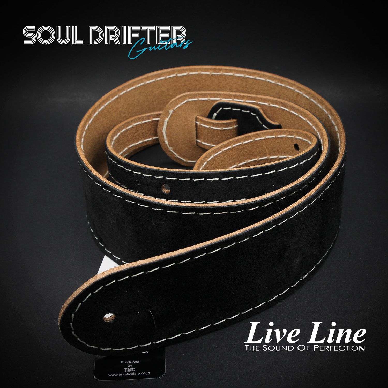 Live Line Toyooka Suede Neo Standard Stitch Guitar Strap - Black