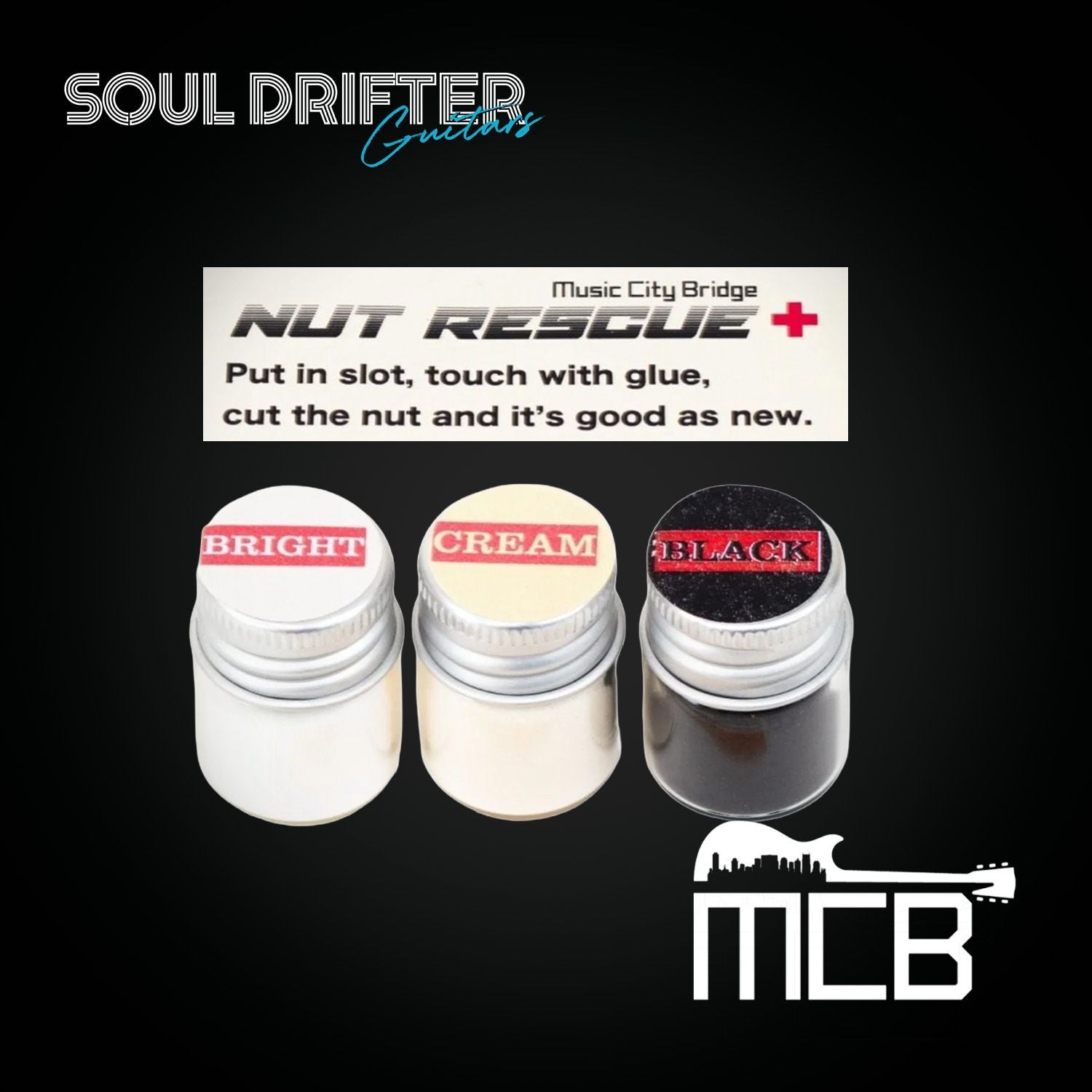Music City Bridge Nut Rescue™ Kit, Lubricated Nut Repair Powder - Cream