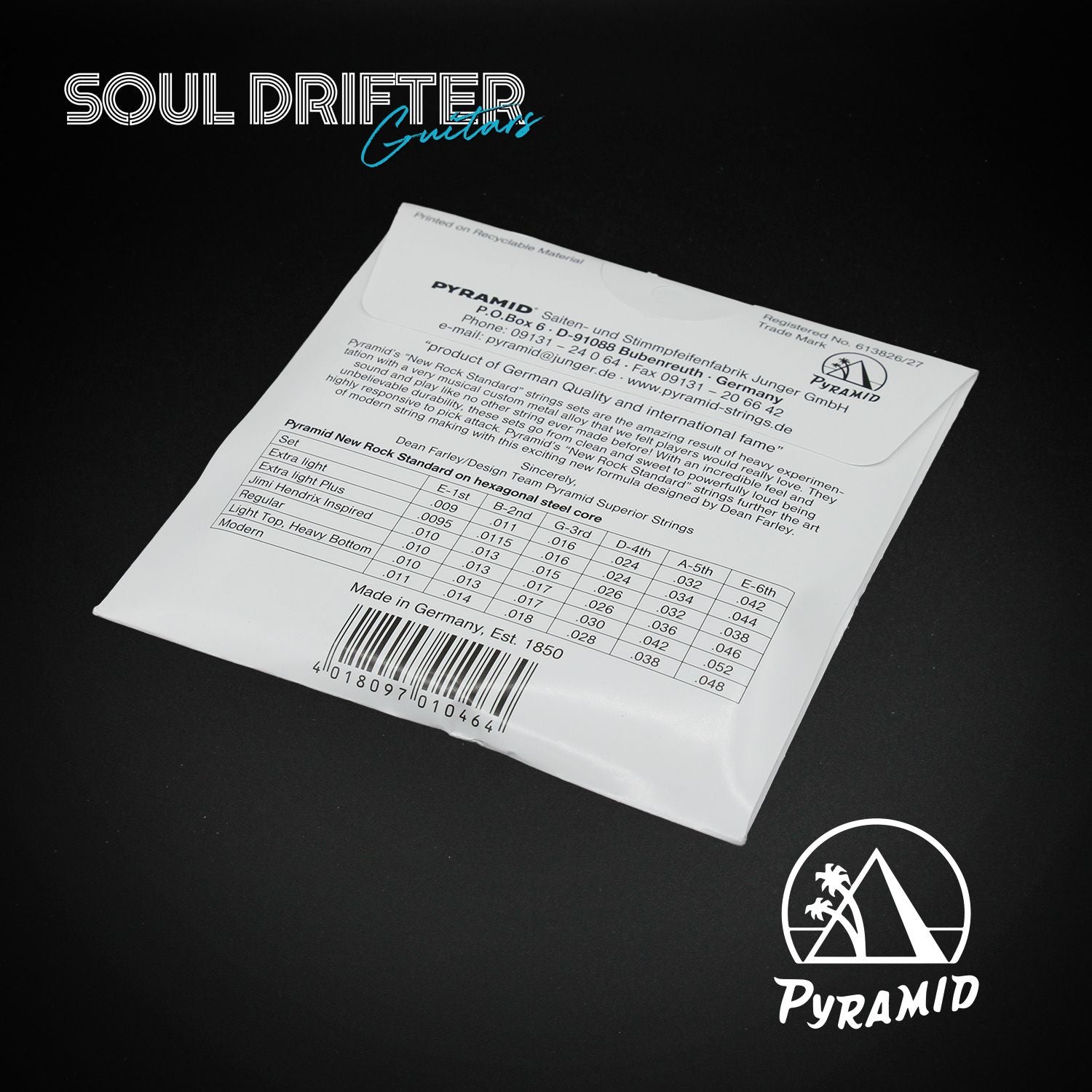 Pyramid New Rock Standard Electric Guitar Strings Light Top, Heavy Bottom (.010-.052)