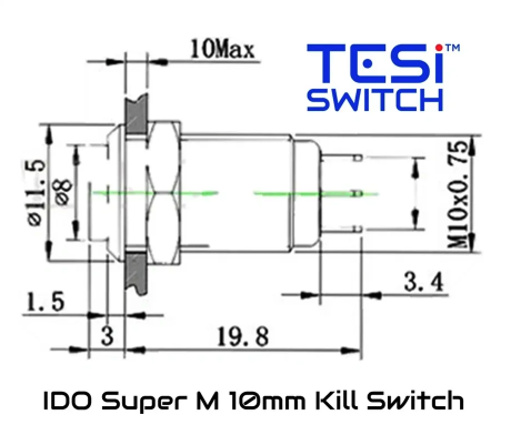Tesi IDO Super M 10MM Metal Momentary Push Button Guitar Kill Switch - Blue