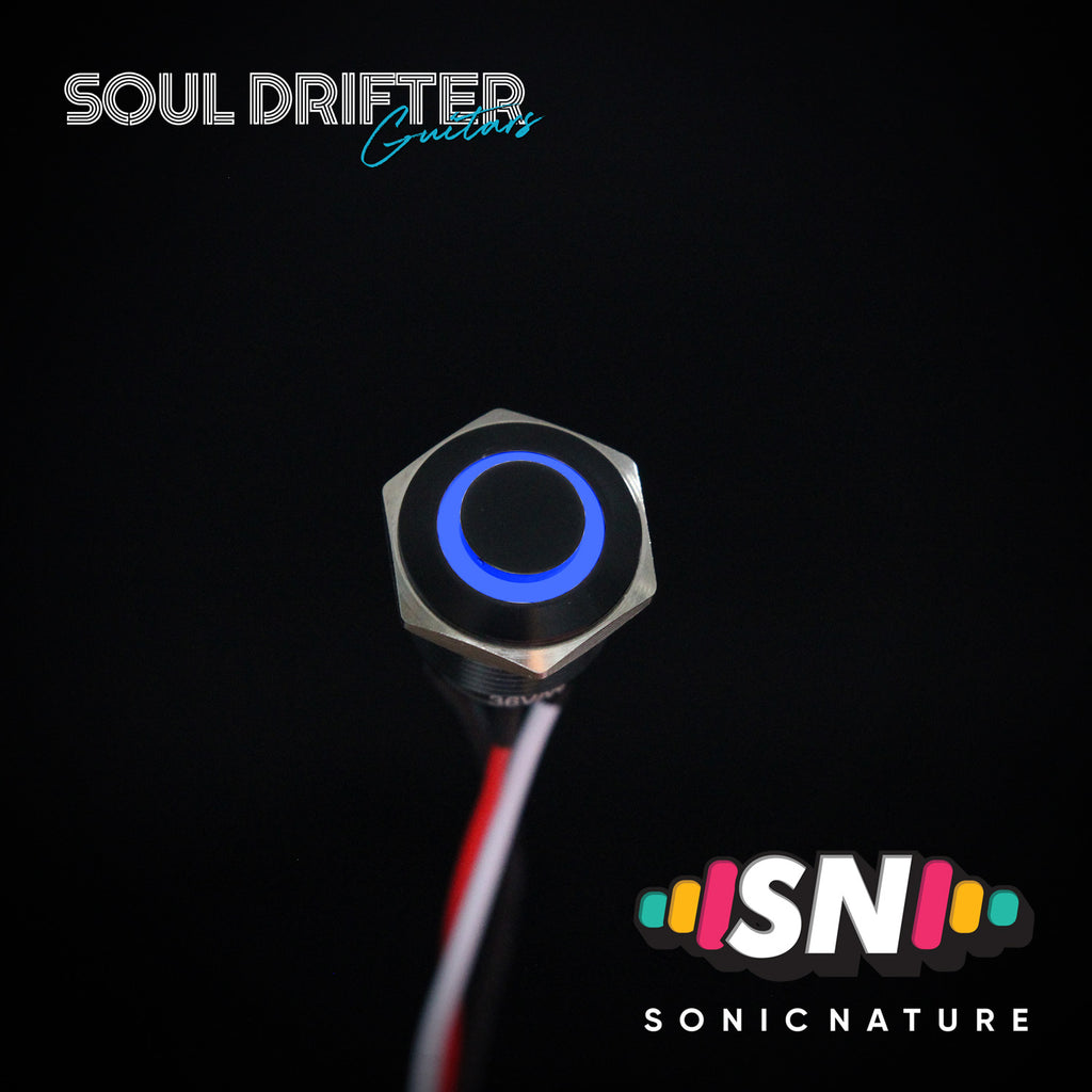Sonic Nature Momentary Guitar LED Kill Switch 16MM - Black with Blue LED