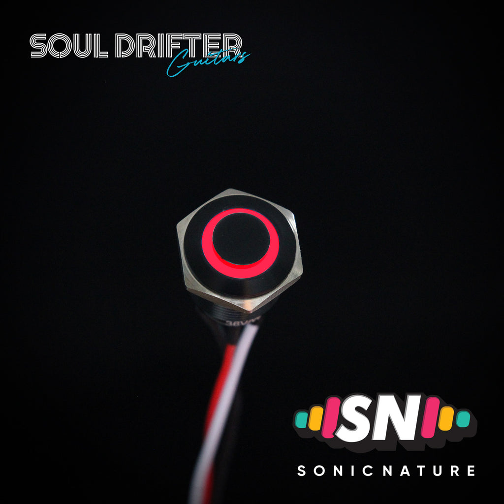 Sonic Nature Momentary Guitar LED Kill Switch 16MM - Black with Red LED