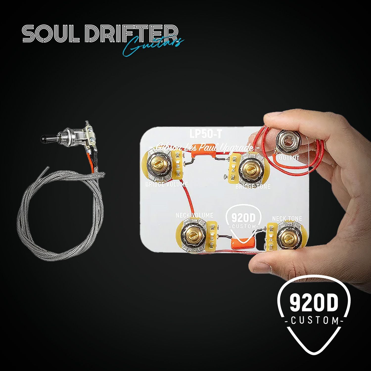 920D Les Paul® Wiring Harness Upgrade With Long Shafts and Pre-Wired 3-Way Switchcraft Pickup Selector - LP50-T
