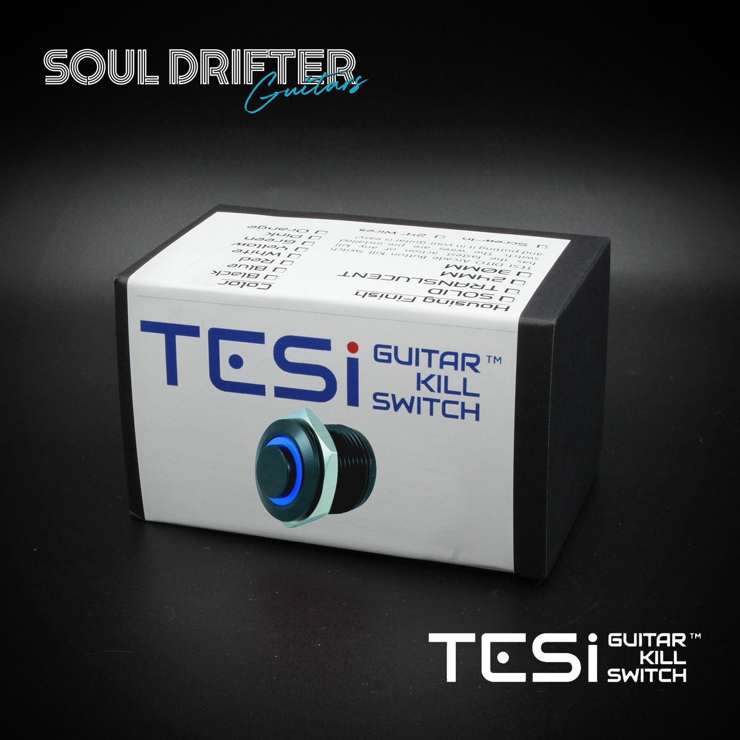 Tesi FILO 16MM Momentary LED Push Button Guitar Kill Switch Black - Blue LED