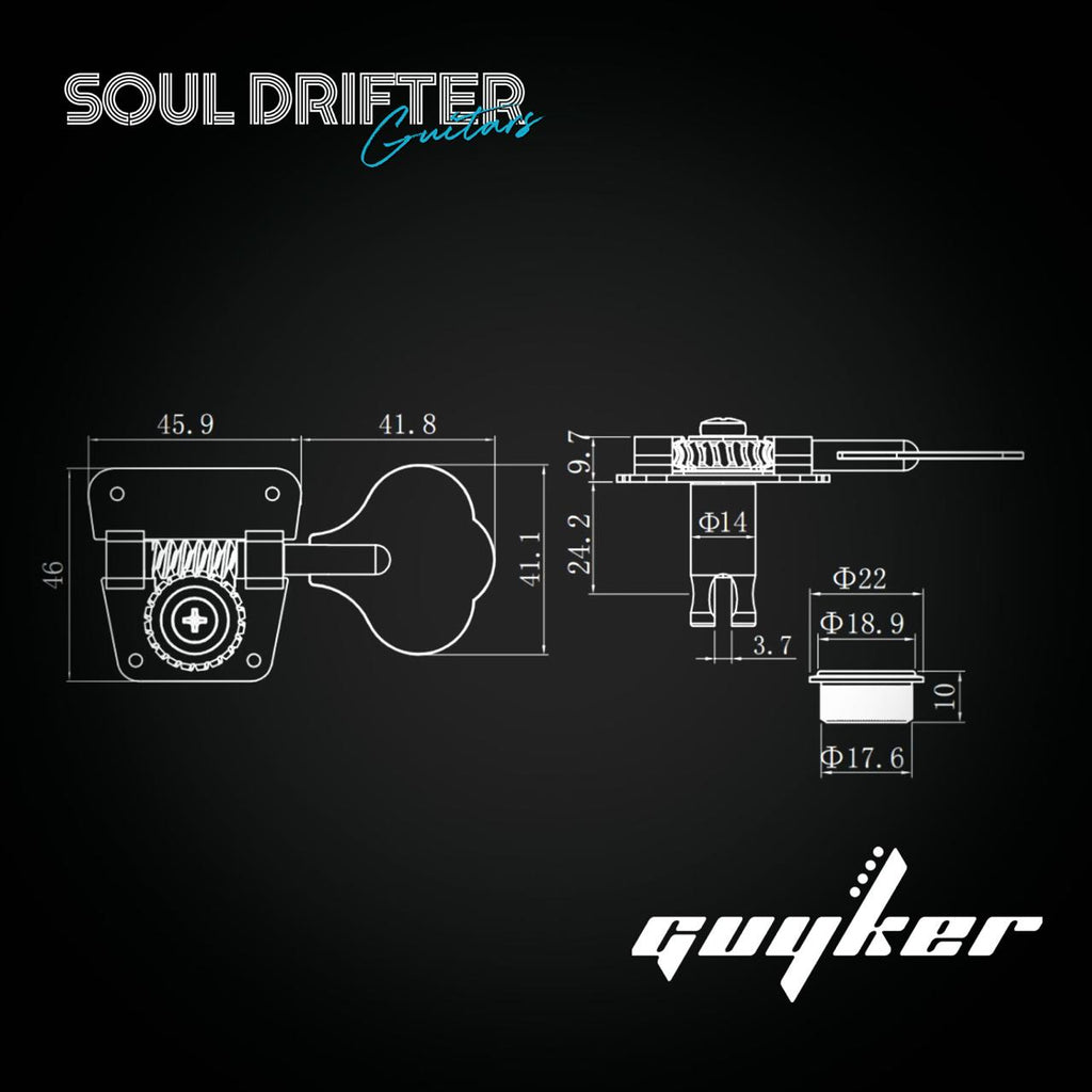Guyker GK-530 Open Frame Tuning Pegs for Electric Bass with 1:20 Ratio (Right Handed) - Chrome