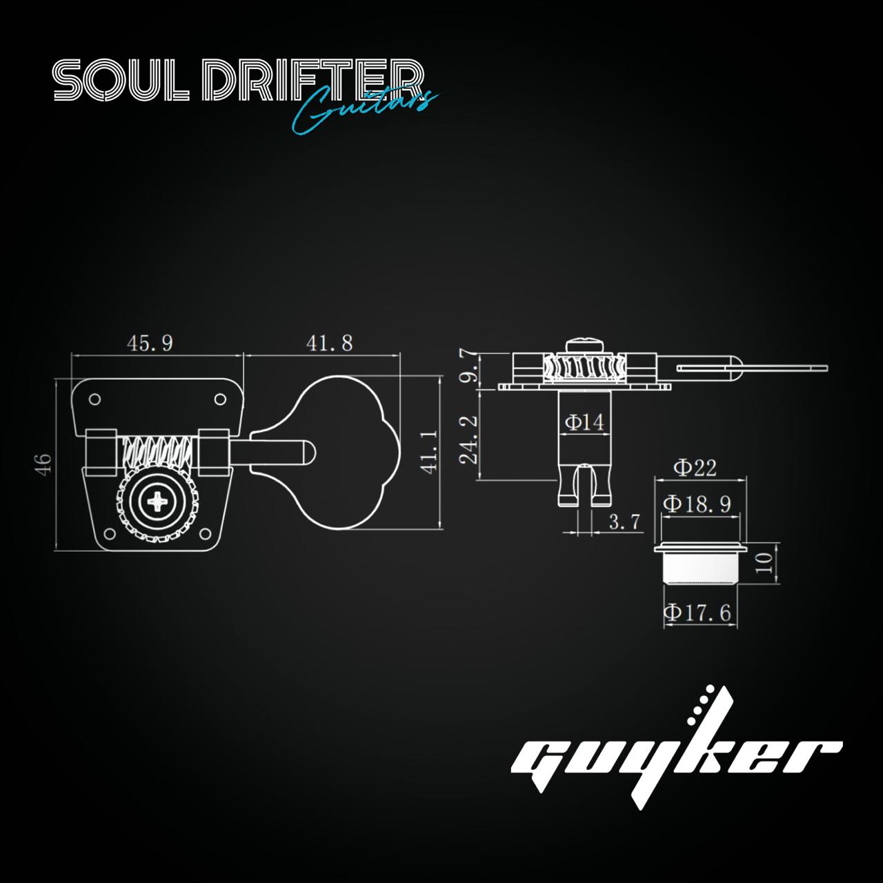 Guyker GK-530 Open Frame Tuning Pegs for Electric Bass with 1:20 Ratio (Right Handed) - Chrome