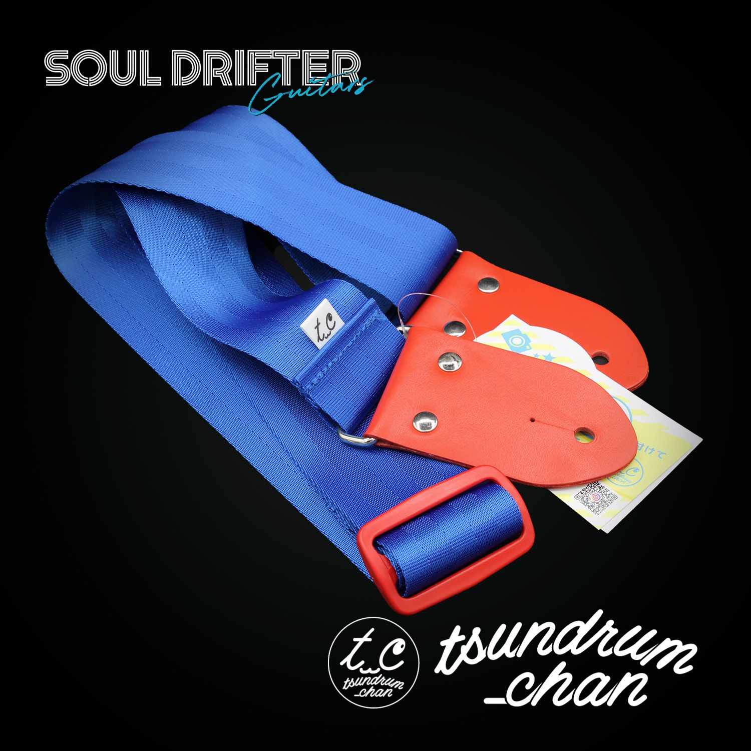 tsundrum_chan Colorful Seatbelt Guitar Strap - Blue / Red