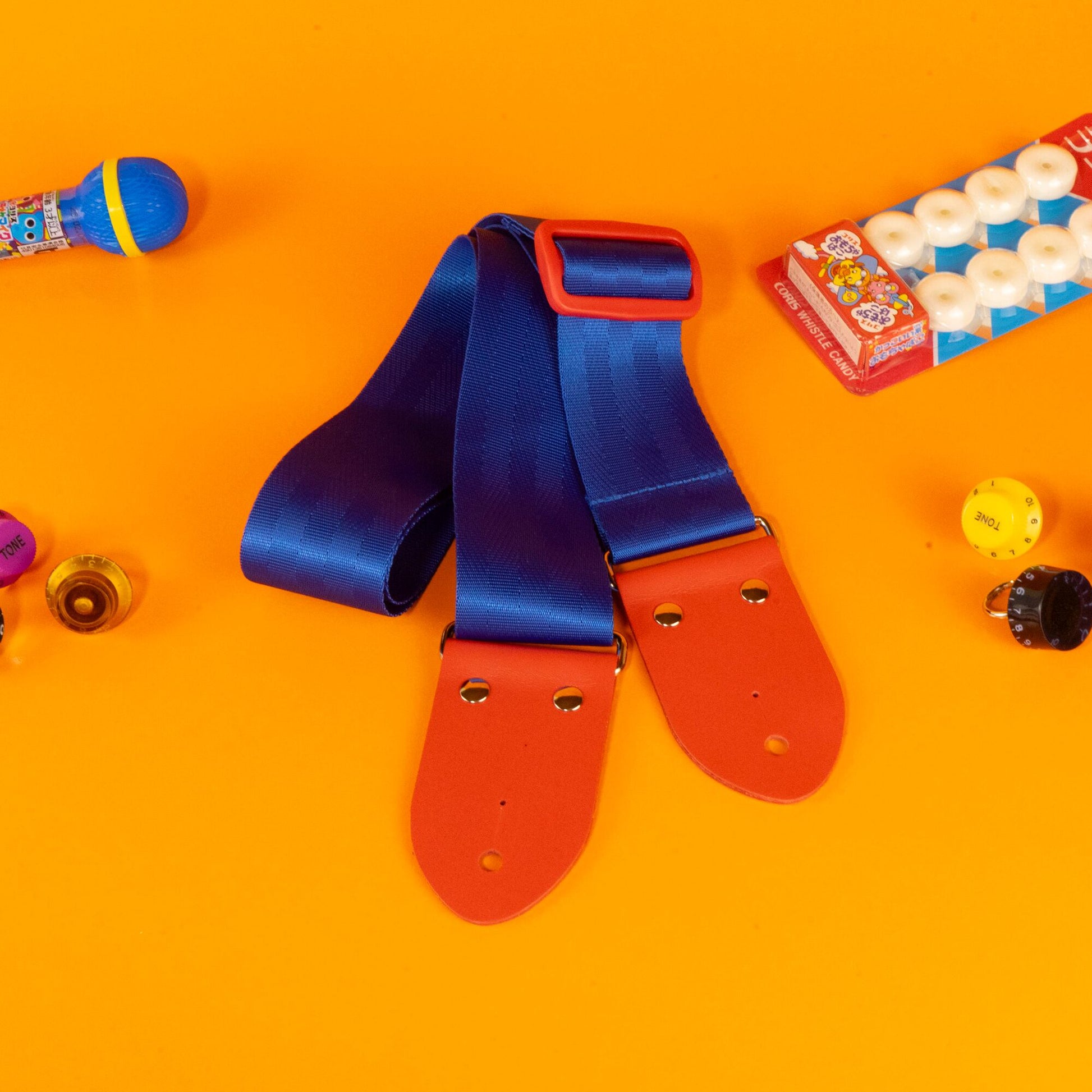 tsundrum_chan Colorful Seatbelt Guitar Strap - Blue / Red