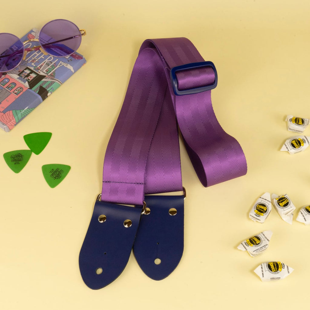 tsundrum_chan Colorful Seatbelt Guitar Strap - Purple / Navy