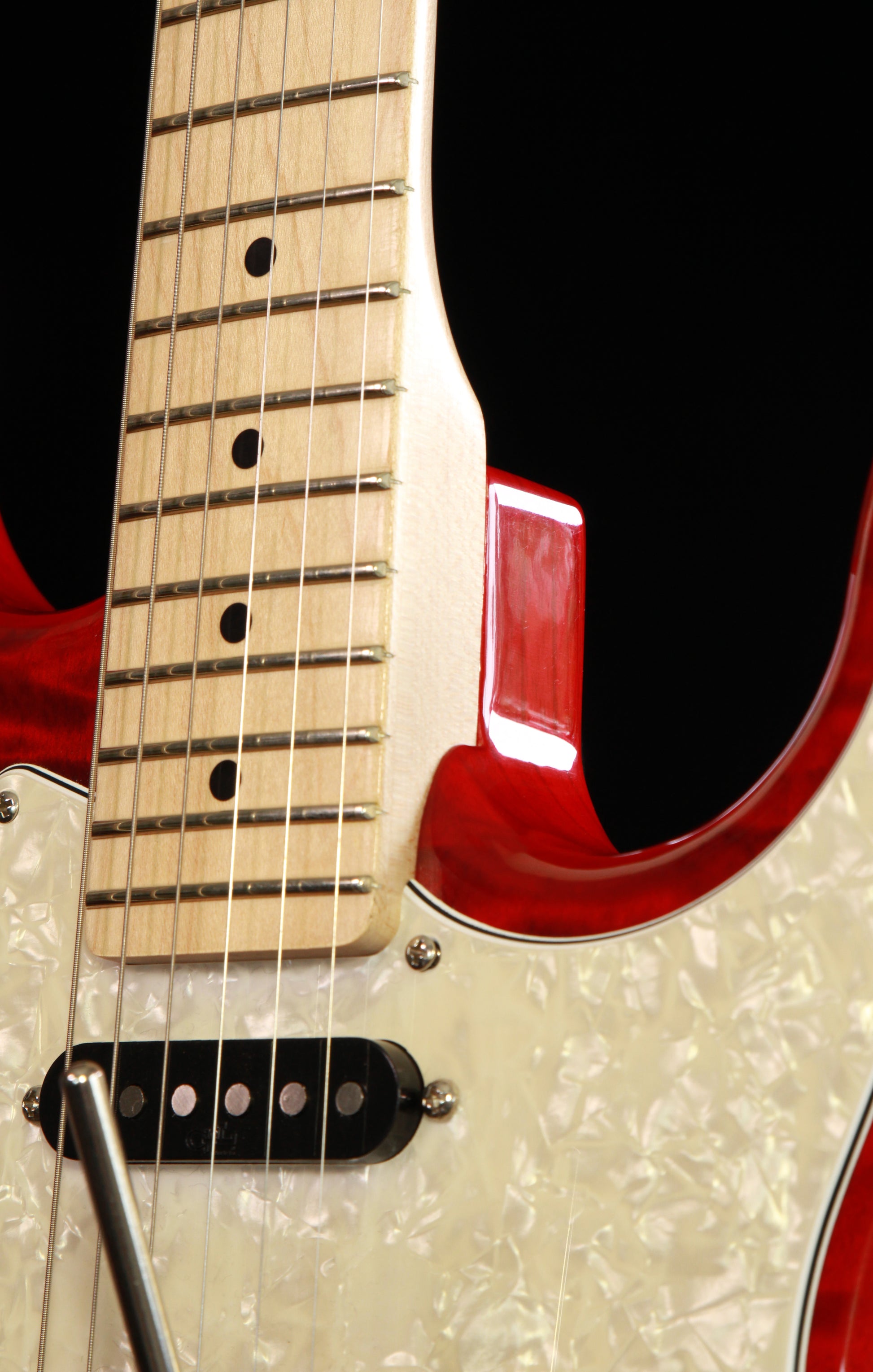 G&L USA Legacy Strat Custom Made HSS Flame Clear Red