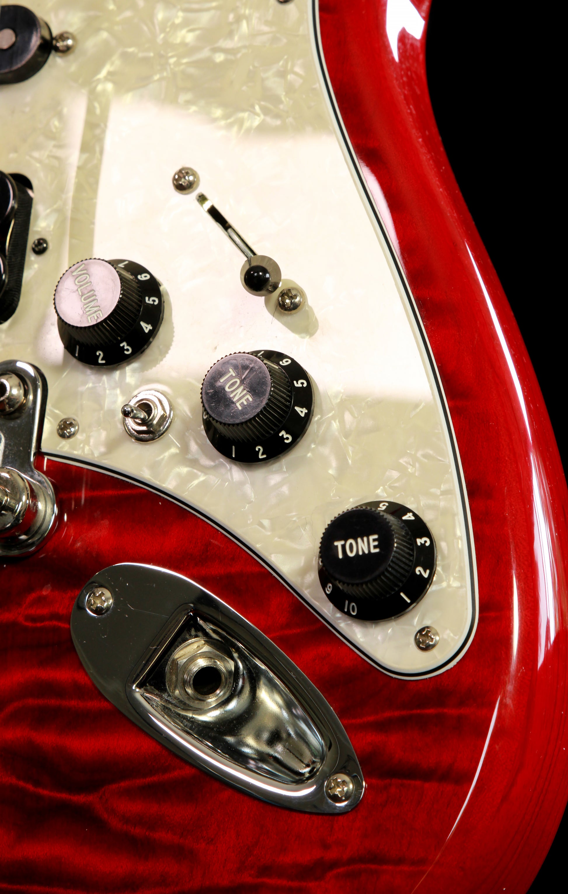 G&L USA Legacy Strat Custom Made HSS Flame Clear Red