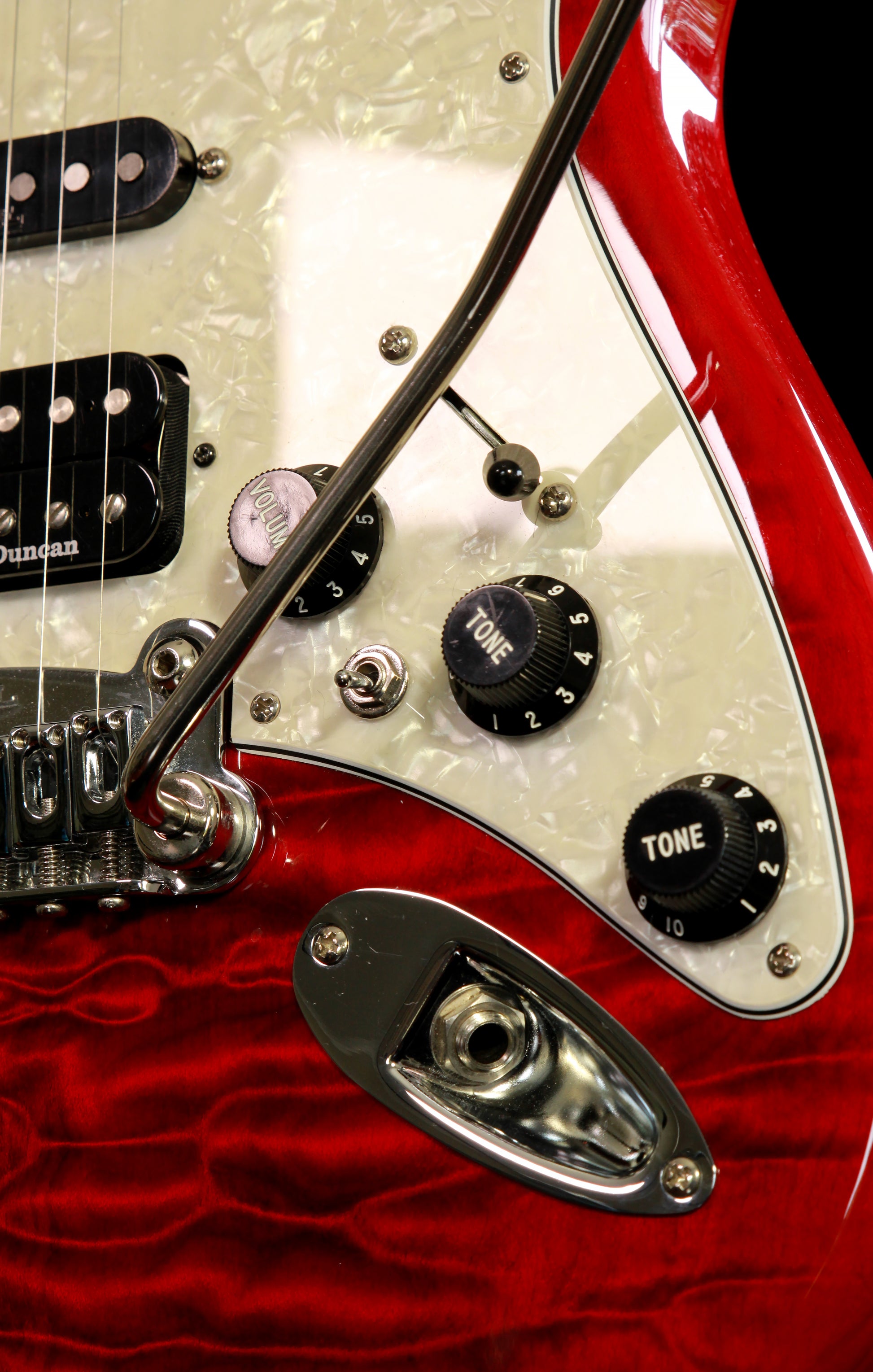 G&L USA Legacy Strat Custom Made HSS Flame Clear Red