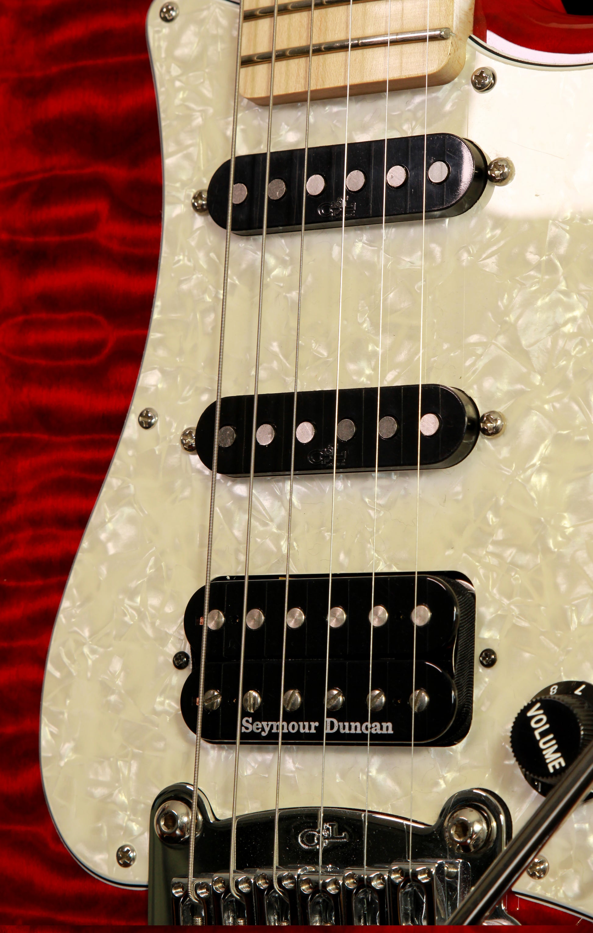G&L USA Legacy Strat Custom Made HSS Flame Clear Red