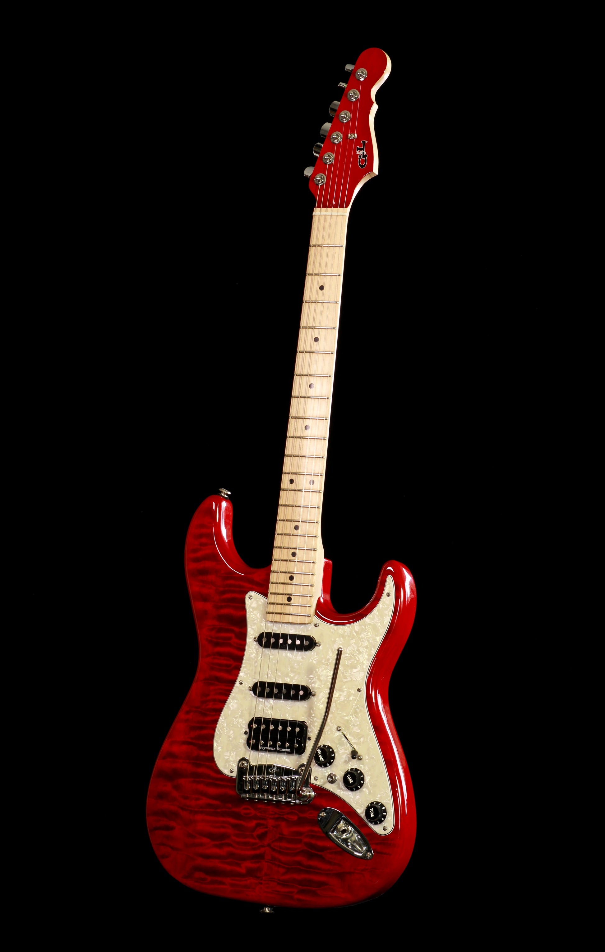G&L USA Legacy Strat Custom Made HSS Flame Clear Red