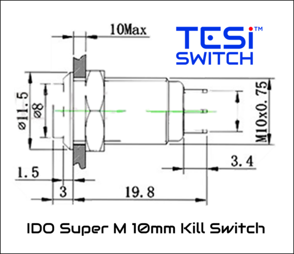 Tesi IDO Super M 10MM Metal Momentary Push Button Guitar Kill Switch - Stainless Steel